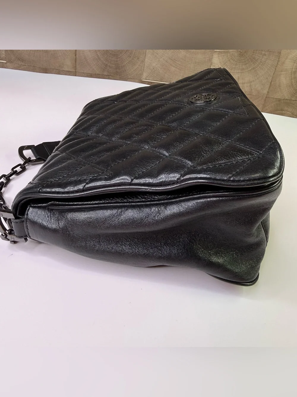 Tory Burch black quilted leather crossbody bag with chain strap